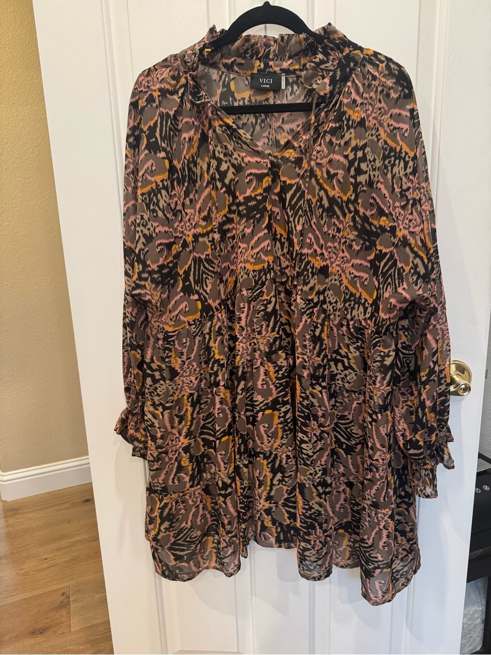 VICI Collection Printed Chiffon Babydoll Tiered Mini Dress Size L